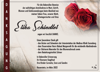 Traueranzeige von Erika Schindler von Südthüringer Presse