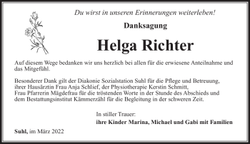 Traueranzeige von Helga Richter von Südthüringer Presse