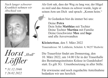 Traueranzeige von Horst Löffler von Neue Presse Coburg