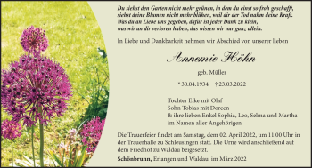 Traueranzeige von Annemie Höhn von Südthüringer Presse