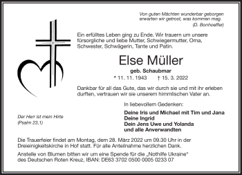 Traueranzeige von Else Müller von Frankenpost