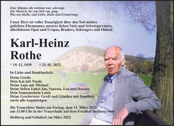 Traueranzeige von Karl-Heinz Rothe von Südthüringer Presse