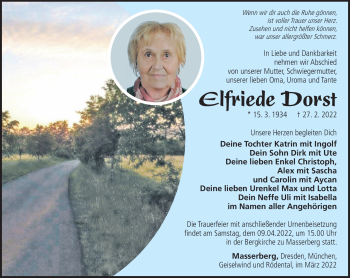 Traueranzeige von Elfriede Dost von Südthüringer Presse
