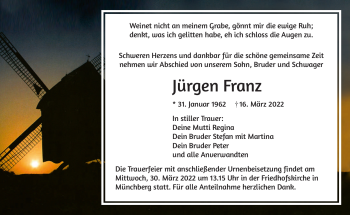 Traueranzeige von Jürgen Franz von Frankenpost