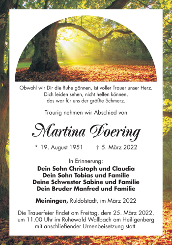 Traueranzeige von Martina Doering von Südthüringer Presse