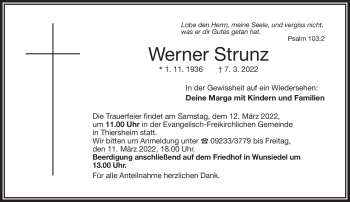 Traueranzeige von Werner Strunz von Frankenpost