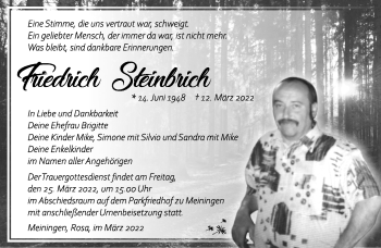 Traueranzeige von Friedrich Steinbrich von Südthüringer Presse