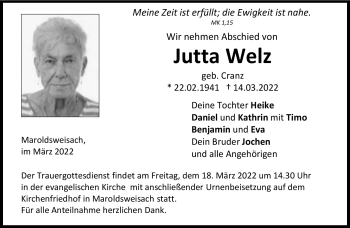 Traueranzeige von Jutta Welz von Neue Presse Coburg