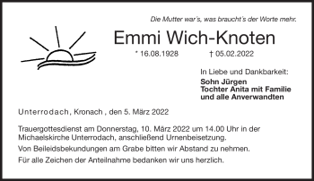 Traueranzeige von Emmi Wich-Knoten von Neue Presse Coburg