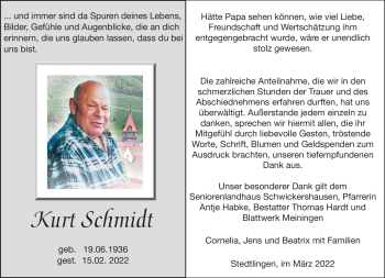 Traueranzeige von Kurt Schmidt von Südthüringer Presse