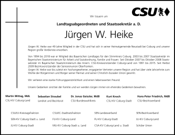 Traueranzeige von Jürgen W. Heike von Neue Presse Coburg