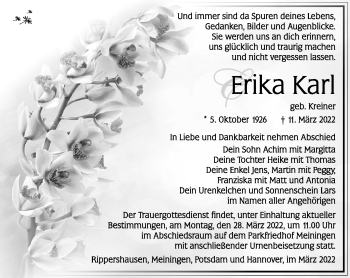 Traueranzeige von Erika Karl von Südthüringer Presse