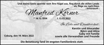 Traueranzeige von Manfred Körner von Neue Presse Coburg