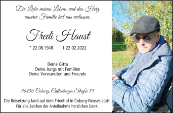 Traueranzeige von Fredi Haust von Neue Presse Coburg