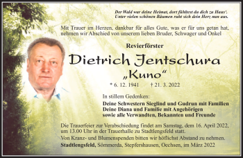 Traueranzeige von Dietrich Jentschura von Südthüringer Presse
