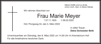 Traueranzeige von Marie Meyer von Frankenpost