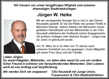 Traueranzeige von Jürgen W. Heike von Neue Presse Coburg