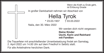 Traueranzeige von Hella Tyrok von Frankenpost