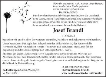 Traueranzeige von Josef Bradl von Südthüringer Presse
