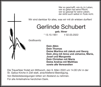 Traueranzeige von Gerlinde Schubert von Frankenpost