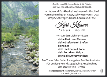 Traueranzeige von Kurt Knauer von Südthüringer Presse