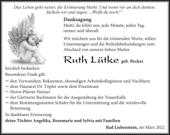 Traueranzeige von Ruth Lütke von Südthüringer Presse