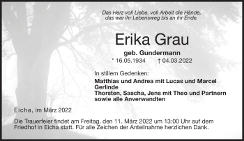 Traueranzeige von Erika Grau von Neue Presse Coburg