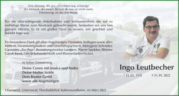 Traueranzeige von Ingo Leutbecher von Südthüringer Presse