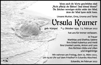 Traueranzeige von Ursula Kramer von Südthüringer Presse