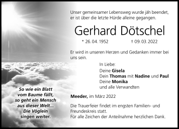 Traueranzeige von Gerhard Dötschel von Neue Presse Coburg