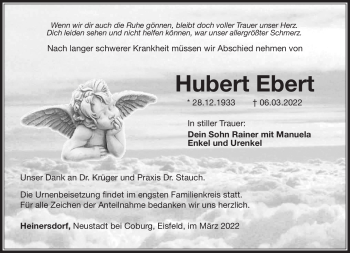 Traueranzeige von Hubert Ebert von Südthüringer Presse