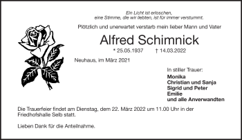 Traueranzeige von Alfred Schimnick von Frankenpost