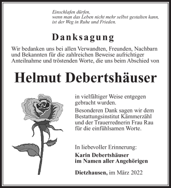 Traueranzeige von Helmut Debertshäuser von Südthüringer Presse