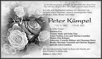 Traueranzeige von Peter Kümpel von Südthüringer Presse