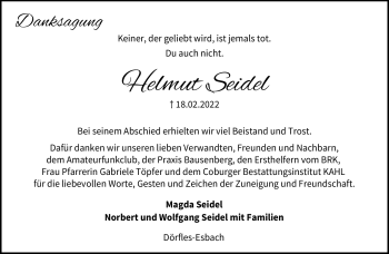 Traueranzeige von Helmut Seidel von Neue Presse Coburg