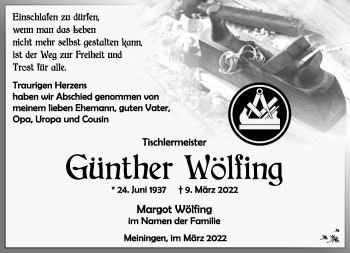 Traueranzeige von Günther Wölfing von Südthüringer Presse