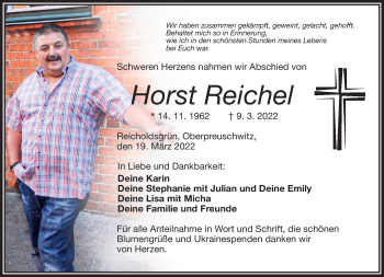 Traueranzeige von Horst Reichel von Frankenpost