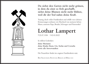 Traueranzeige von Lothar Lampert von Südthüringer Presse