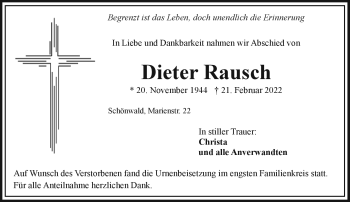 Traueranzeige von Dieter Rausch von Frankenpost