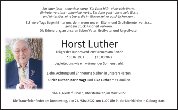Traueranzeige von Horst Luther von Neue Presse Coburg