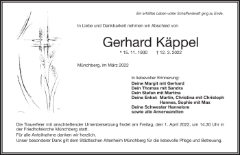 Traueranzeige von Gerhard Käppel von Frankenpost