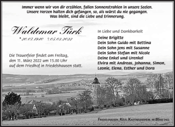 Traueranzeige von Waldemar Türk von Südthüringer Presse