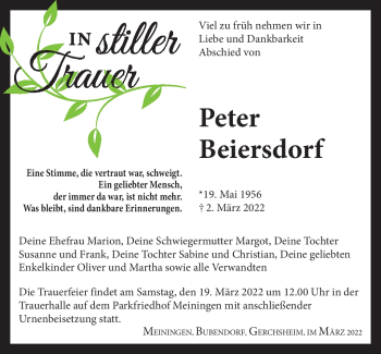 Traueranzeige von Peter Beiersdorf von Südthüringer Presse