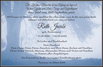 Traueranzeige von Ruth Jacobi von Südthüringer Presse
