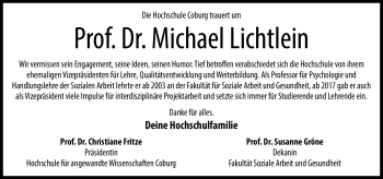 Traueranzeige von Prof. Dr. Michael Lichtlein von Neue Presse Coburg