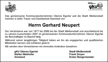 Traueranzeige von Gerhard Neupert von Frankenpost