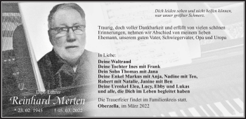 Traueranzeige von Reinhard Merten von Südthüringer Presse