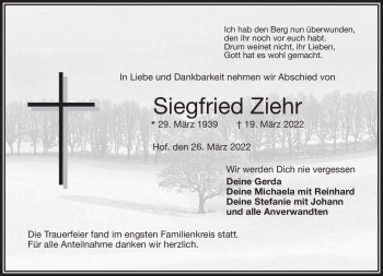 Traueranzeige von Siegfried Ziehr von Frankenpost