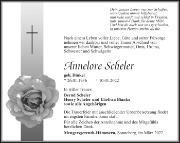 Traueranzeige von Annelore Scheler von Südthüringer Presse