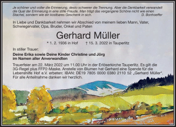 Traueranzeige von Gerhard Müller von Frankenpost